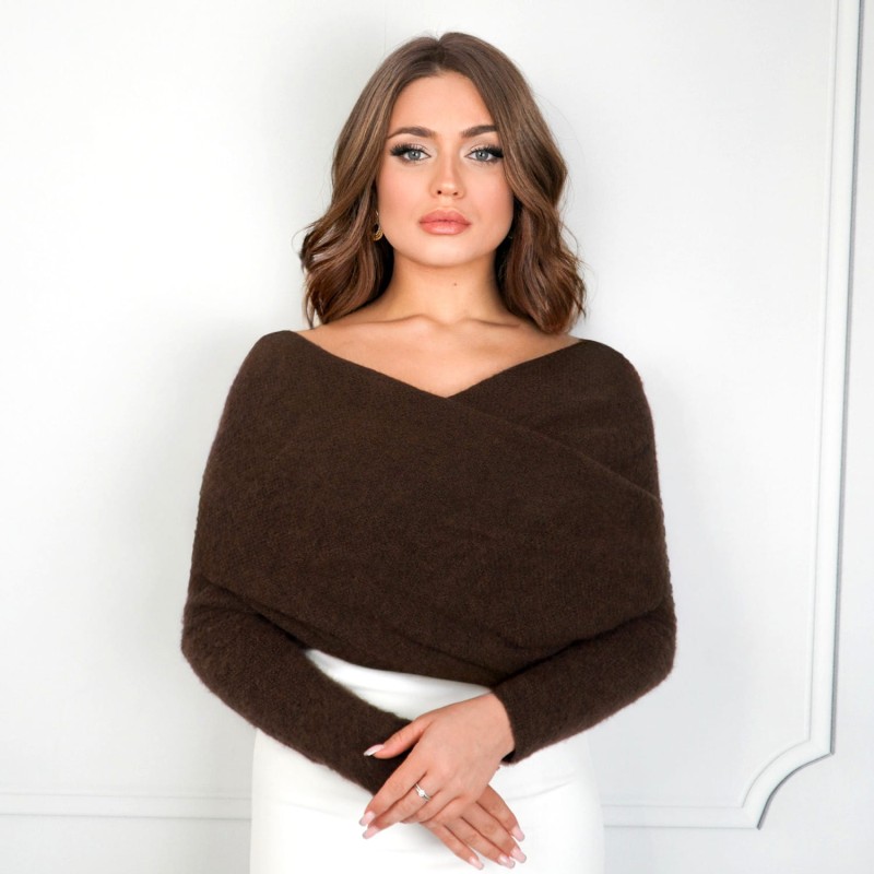 JULIETTE – Chocolate Brown Bridal Stole  Wedding Shawl with Sleeves, Faux Fur Bolero, Wrap, Cover-Up