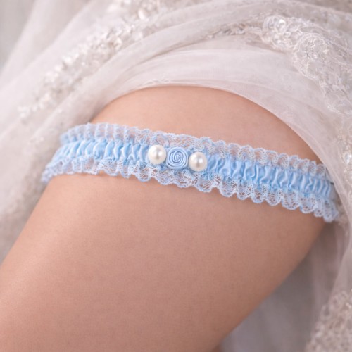 lace wedding garter for bride blue