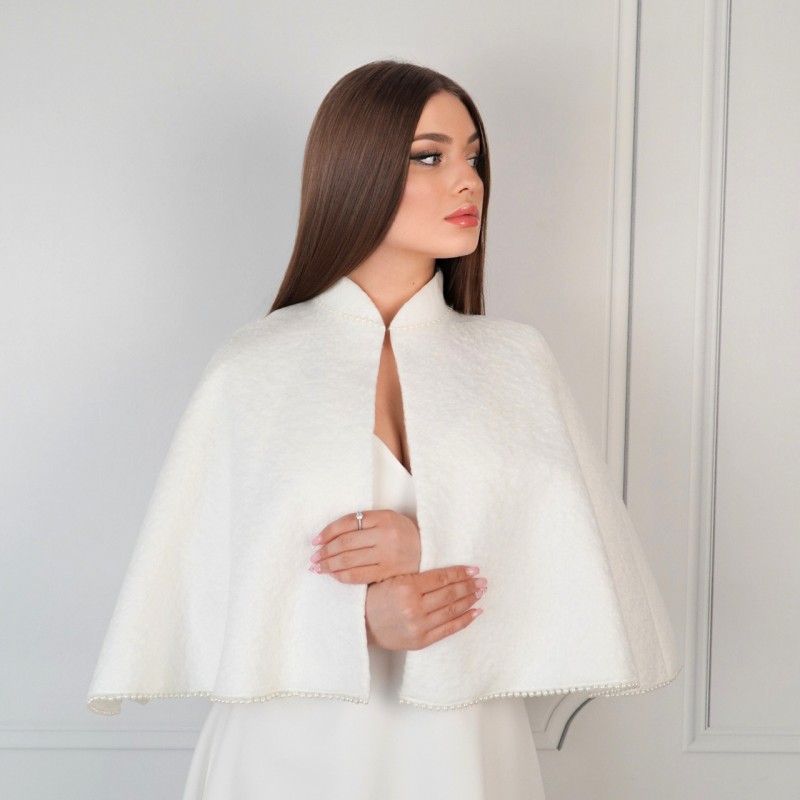 AURORA – Bridal Cape Bolero Wedding Wrap Bridal Cloak ECRU BRIDAL STOLE