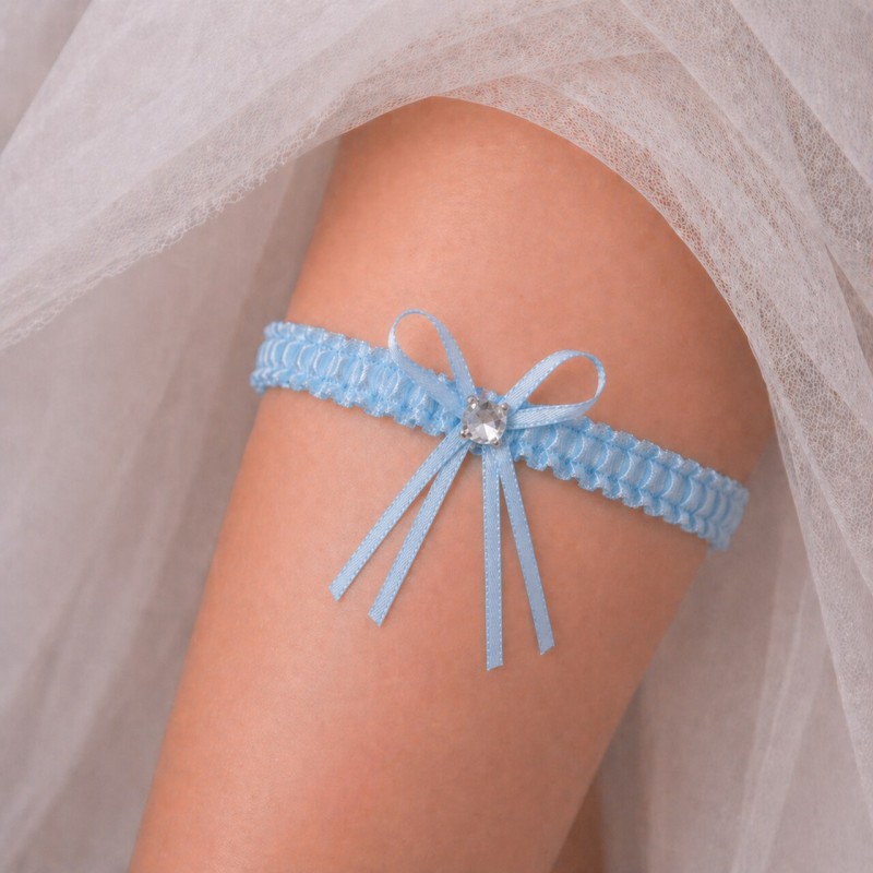 Blue Bridal Garter with crystal and bow handmade – BRIDAL STOLE