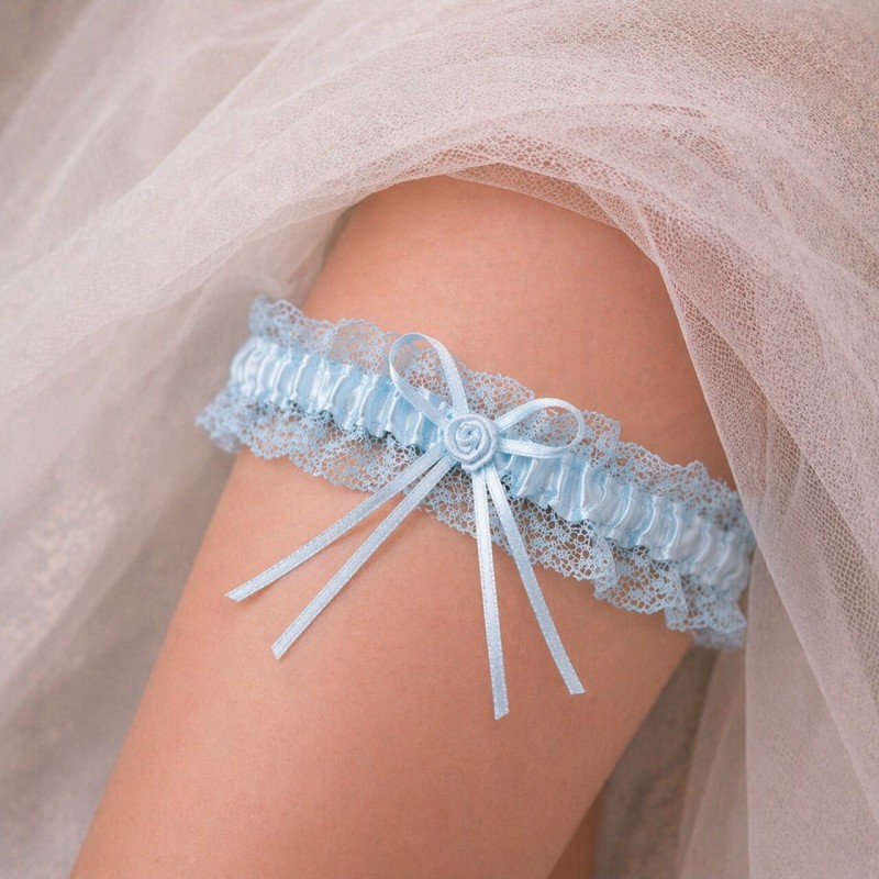 Blue lace wedding garter with rose something blue for the Bride handmade BRIDAL STOLE