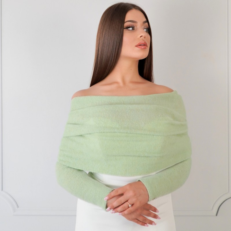 JULIETTE – Sage Green Bridal Stole  Wedding Shawl with Sleeves, Faux Fur Bolero, Wrap, Cover-Up BRIDAL STOLE