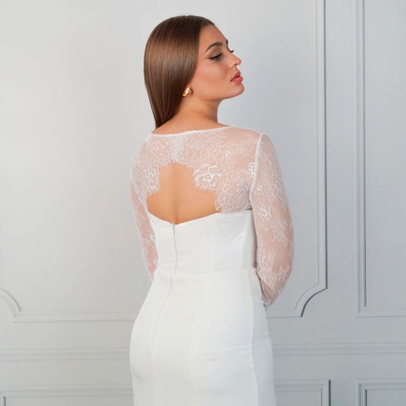 LACE II - Wedding bolero made of French lace with long sleeves – white bridal cover-up for a wedding dress