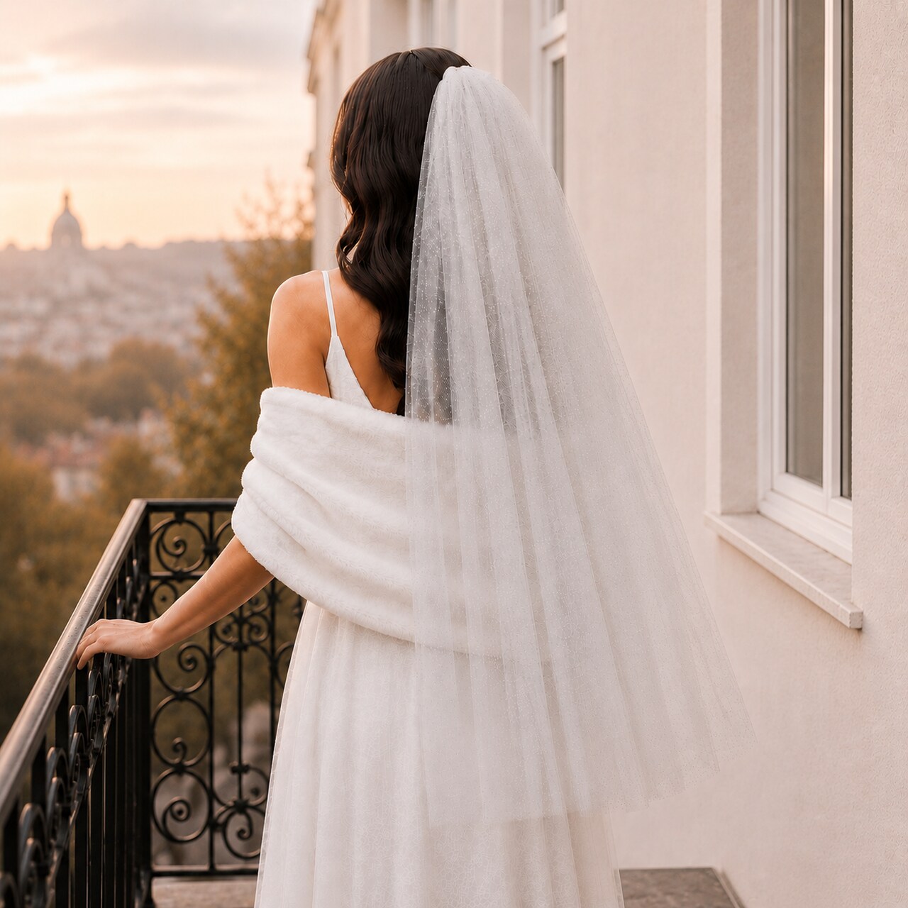 Glitter wedding veil
